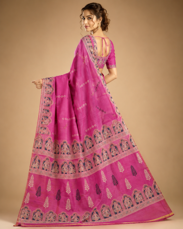 Royal Temple Border Pink Saree