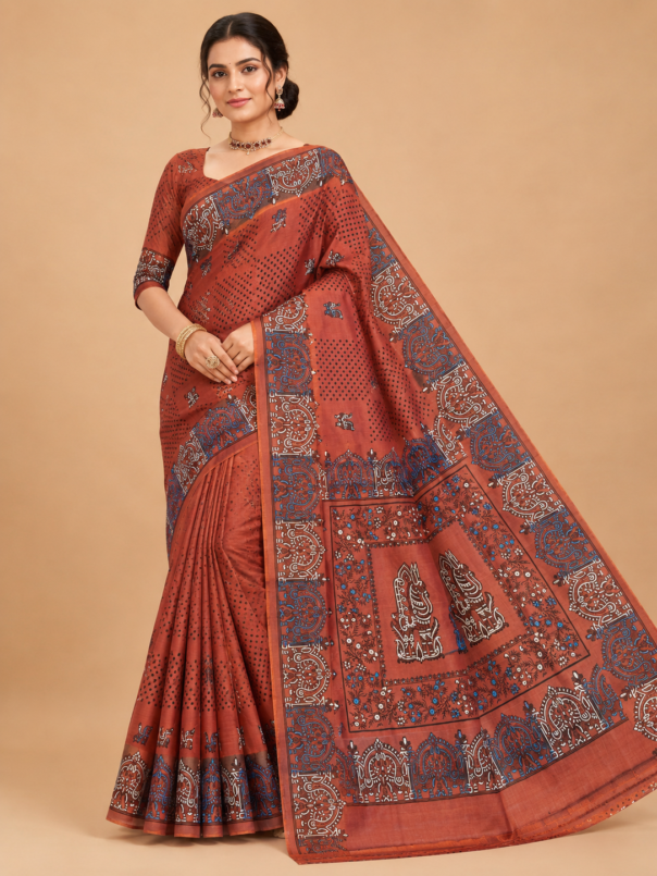 Heritage Rust Orange Silk Saree