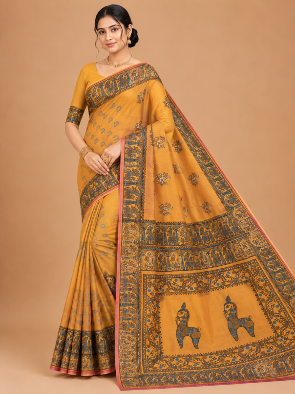 Mustard Gold Heritage Silk Saree