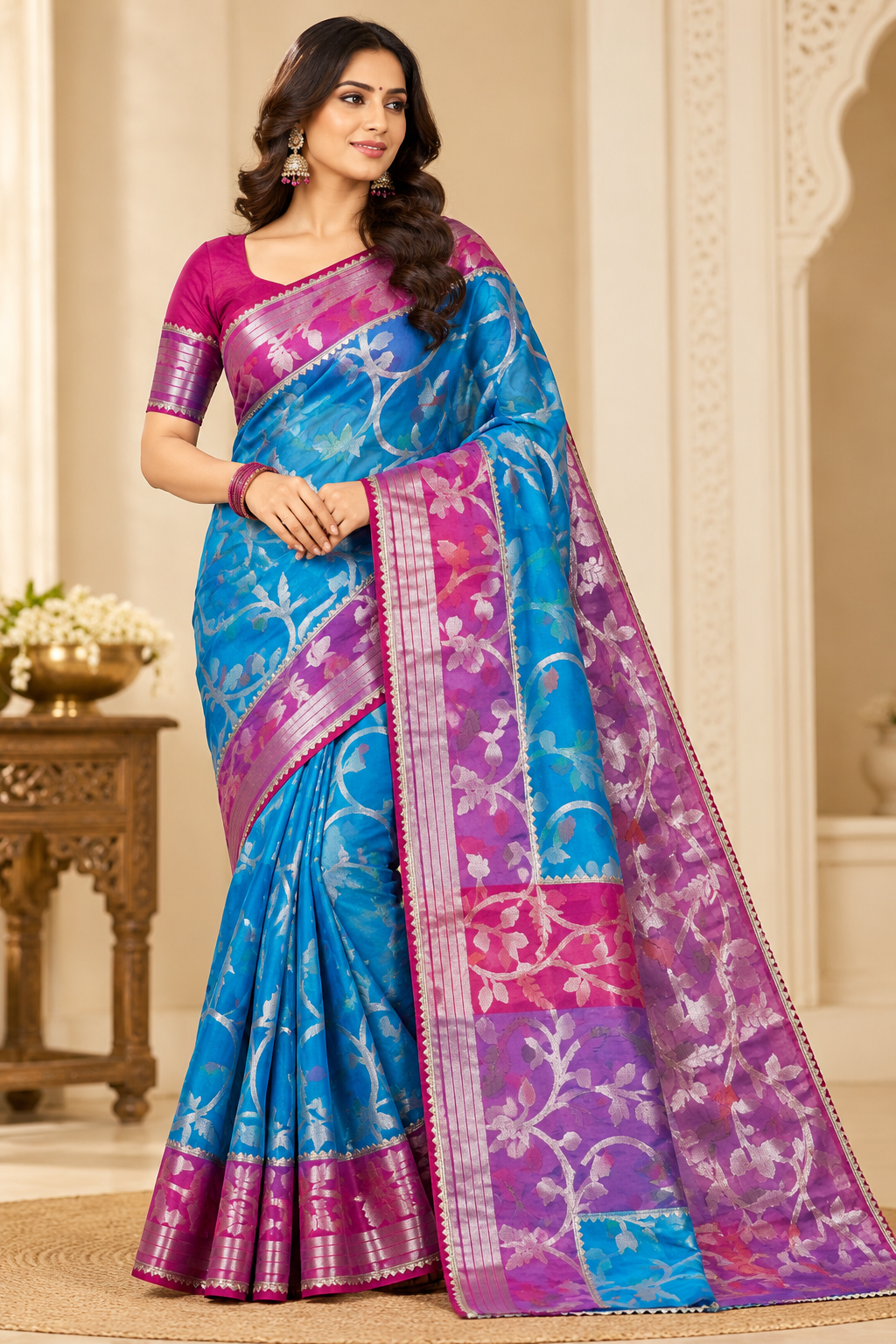 Blue and Magenta Saree