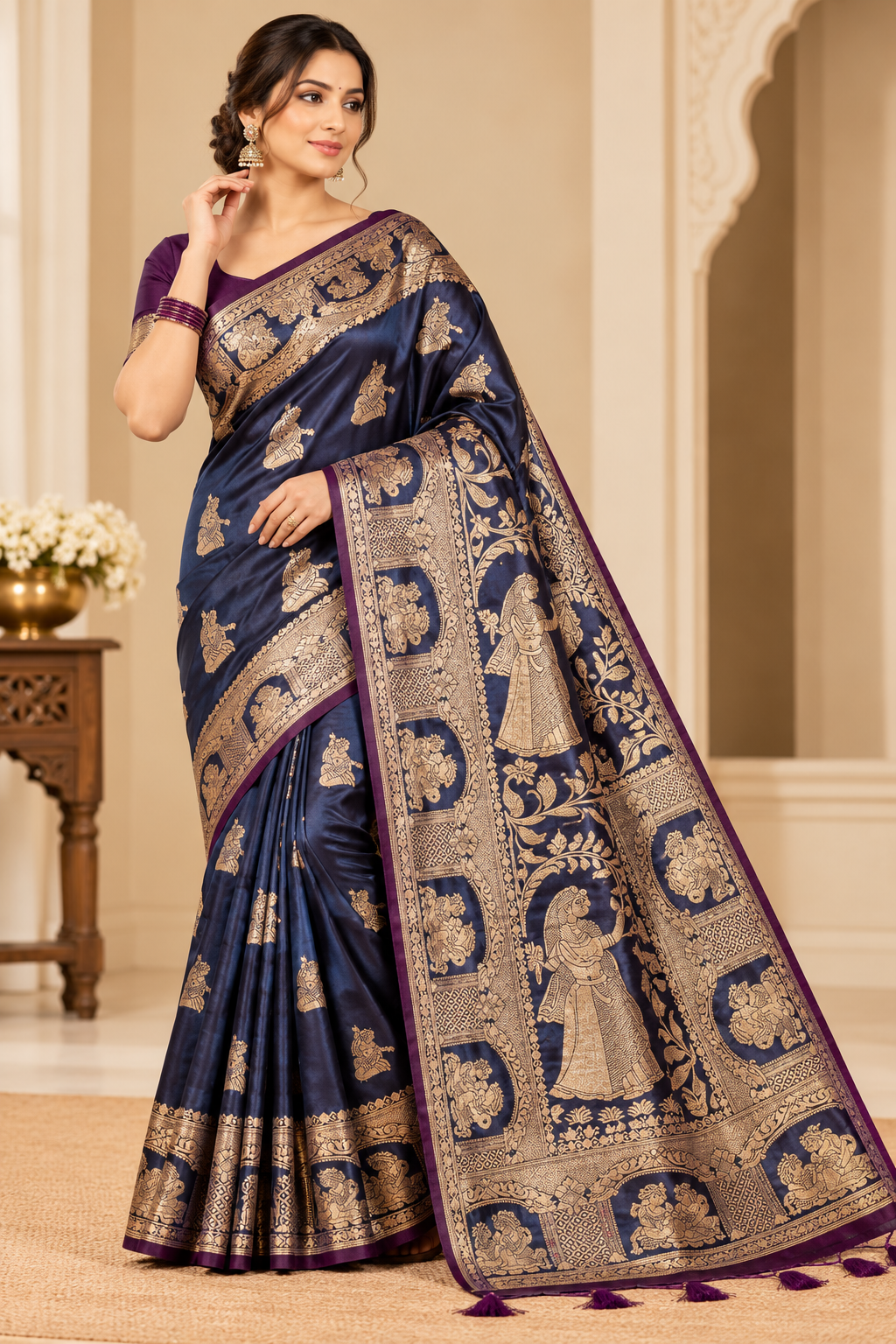 Navy Banarasi Saree